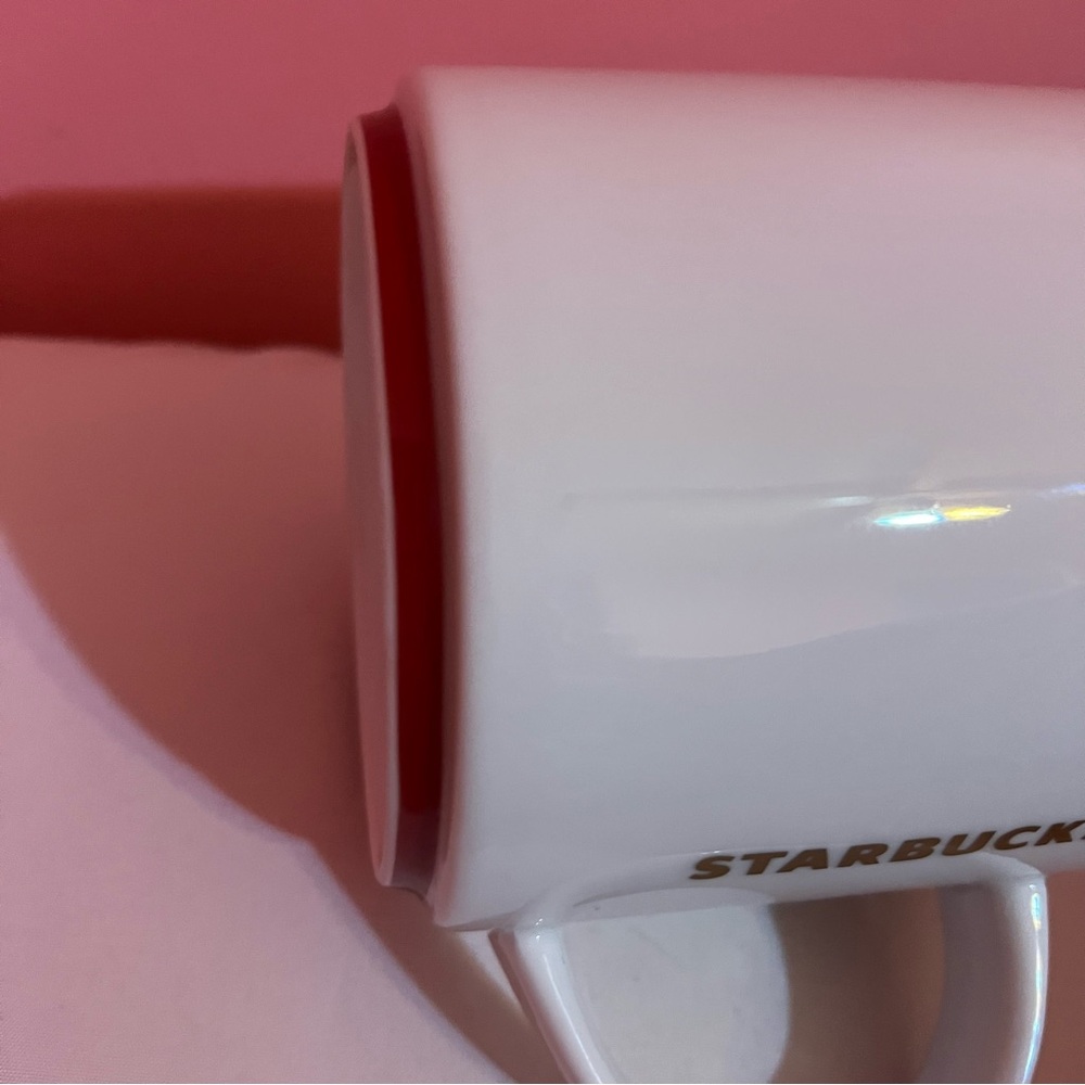 STARBUCKS 2012 Gold Vertical Logo White with Red Base Coffee Mug Tea Cup 16 oz - Picture 4 of 5